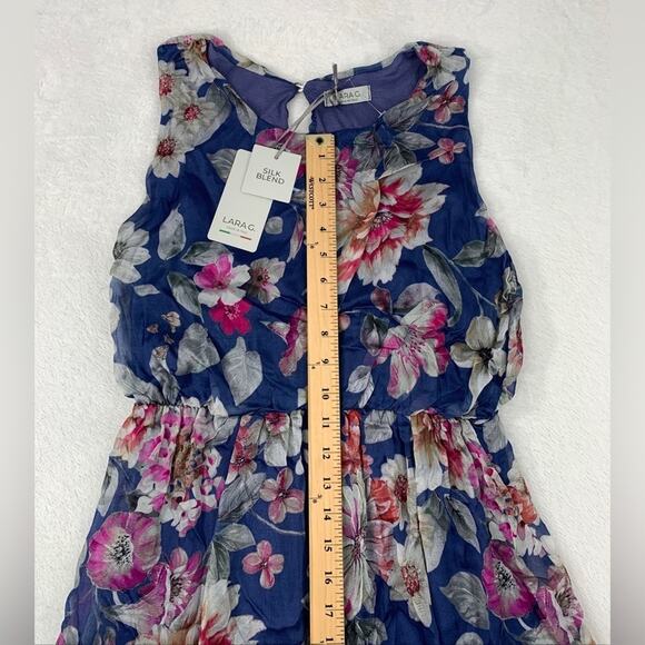 NWT LARA G By Lara Guidotti Floral Silk Viscose Blend Maxi Dress M L XL Blue - Picture 15 of 16